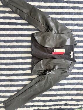 Faux Leather Cropped Jacket - Black